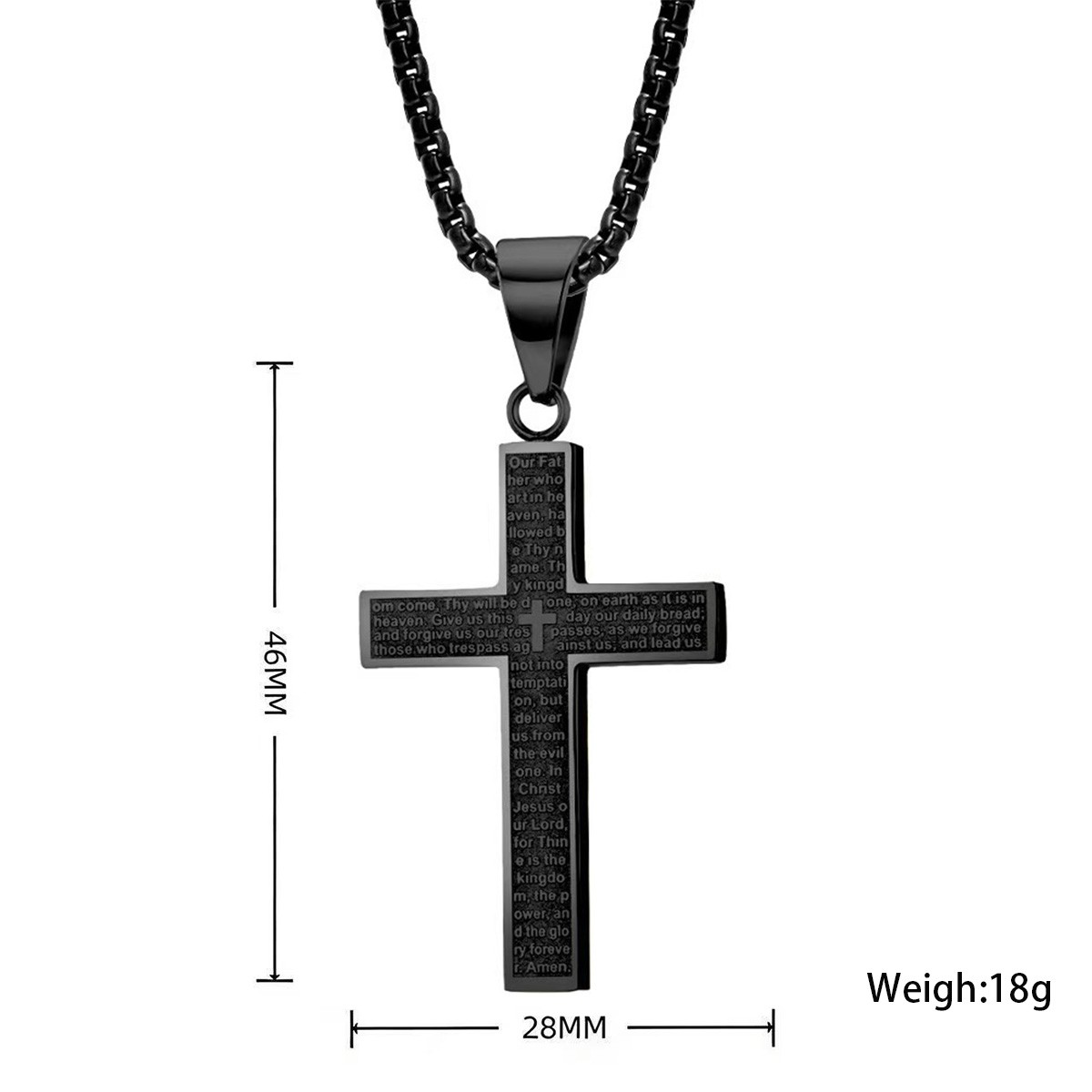 Lord’s Prayer Cross Pendant Necklace Men’s Stainless Steel Religious Jewelry