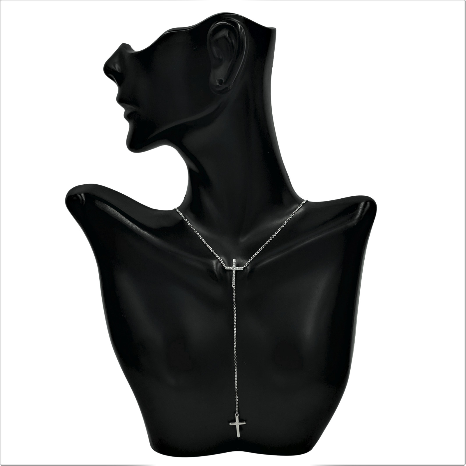 Two Cross with CZ Stones Drop Necklace White Gold NEW LOWEST PRICE