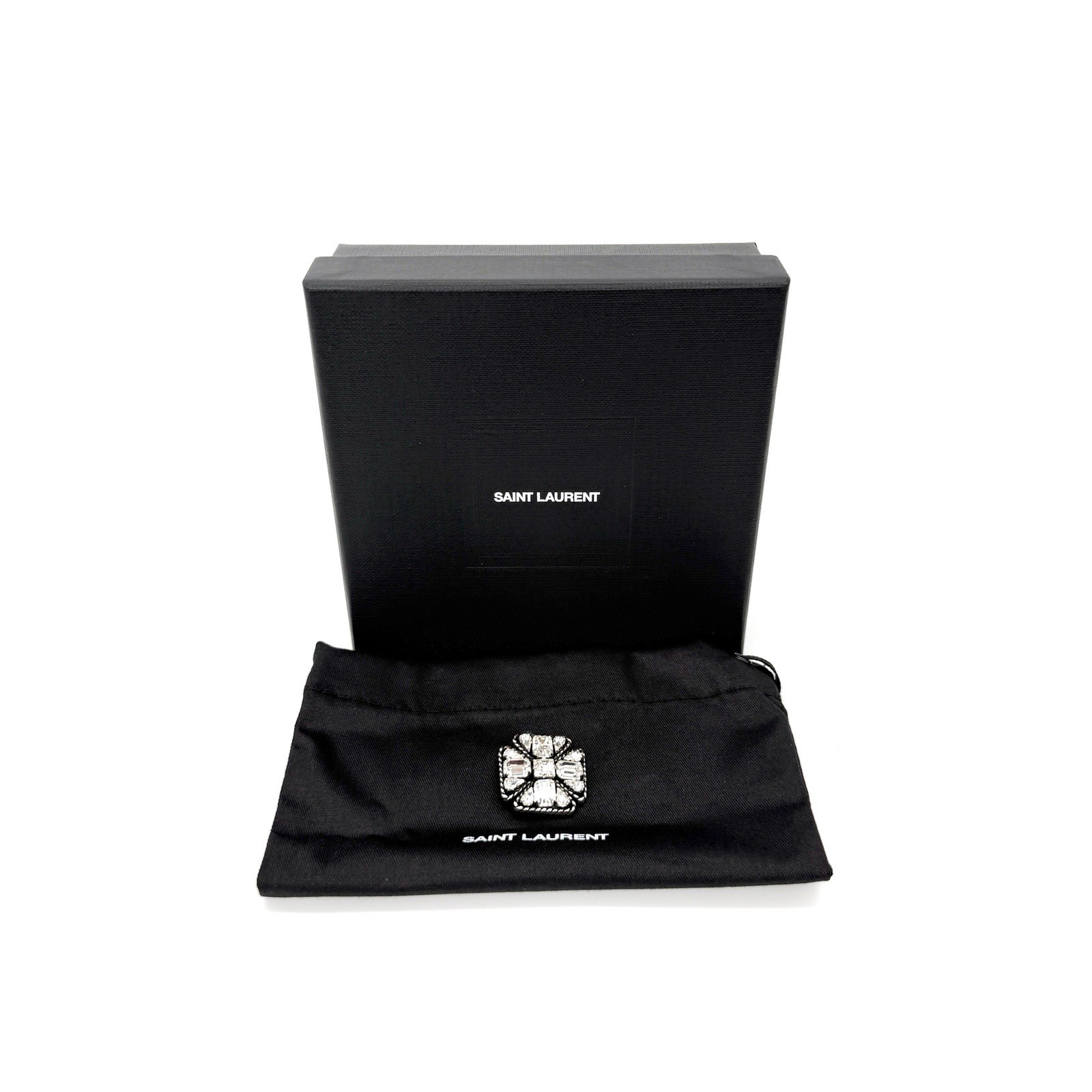 NIB YSL Saint Laurent Cross Croix Crystal and Metal Brooch in Silver Unisex $650