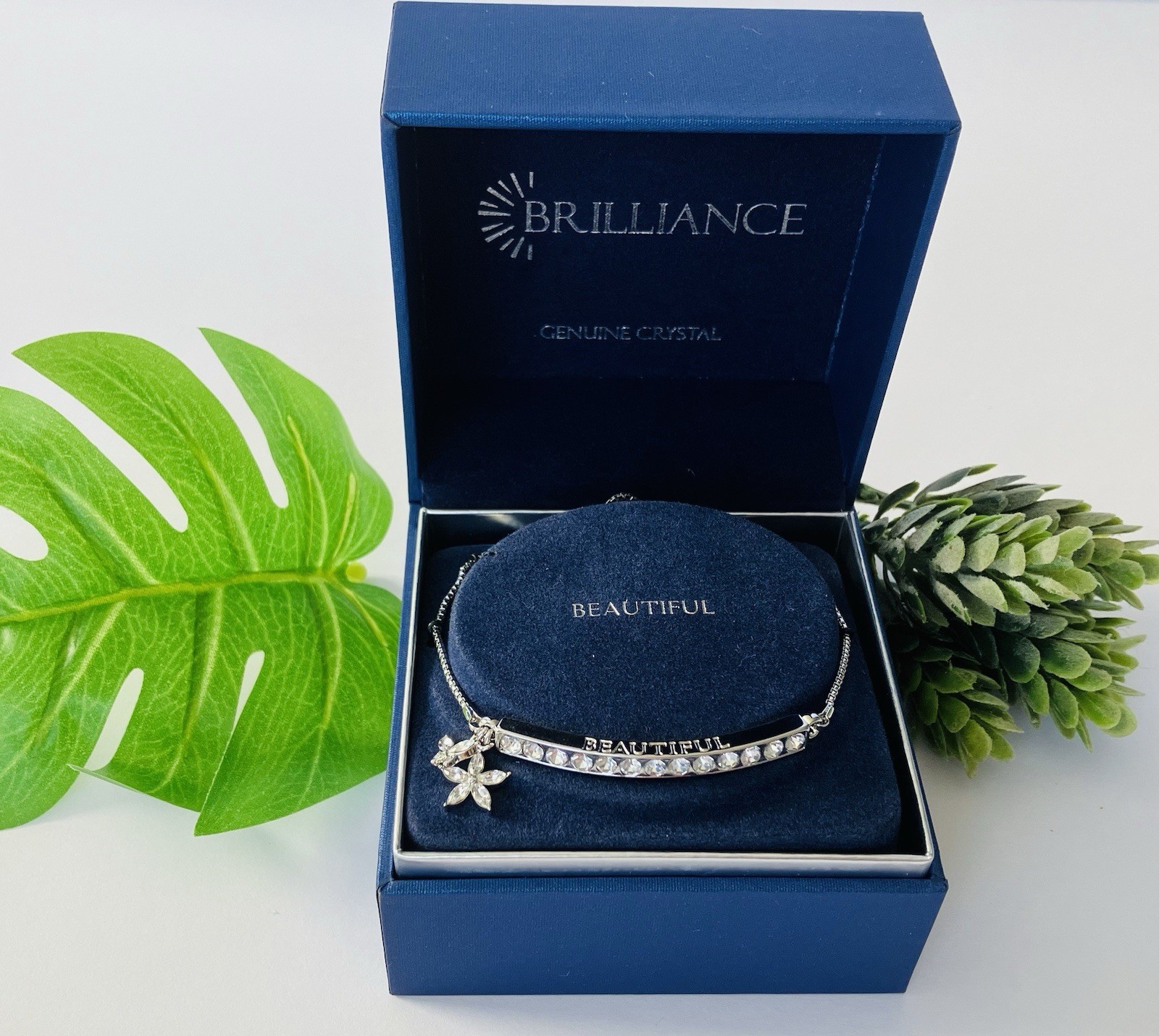 BRILLIANCE Charm Bracelet ” BEAUTIFUL” with Crystals from SWAROVSKI New In Box