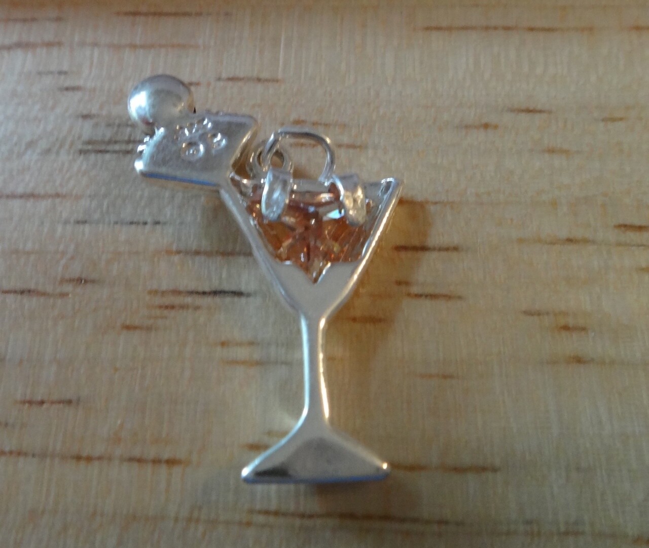 18x30mm Tropical Drink Cocktail Orange and Red CZ Yellow Enamel Sterling Silver