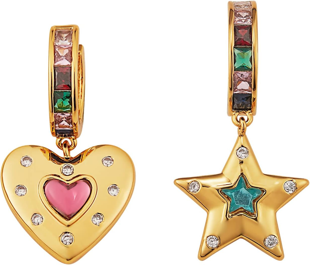 Dangle Hoop Earring for Women 18K Gold Plated Personalized Heart Star Charms Zir