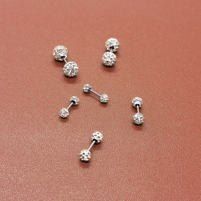 316L Surgical Steel Silver Round Ball CZ Crystal Screw Back Stud Earrings 3-6mm