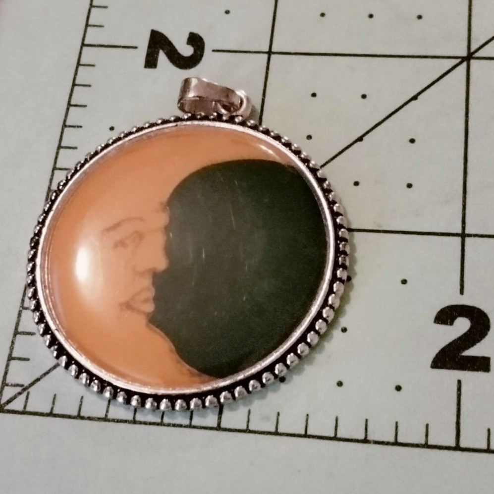 Crescent Moon Face Pendant Optical Illusion Round Metal Medallion