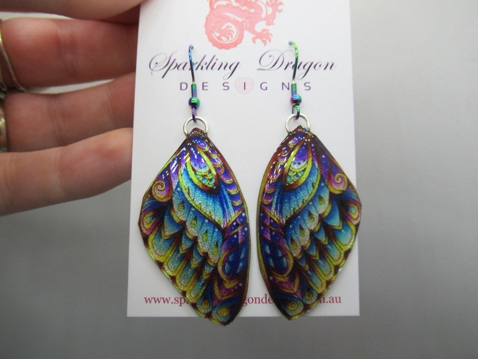 Butterfly Wing Earrings Yellow Purple & Green – Fairy Jewellery, Fun Gift for