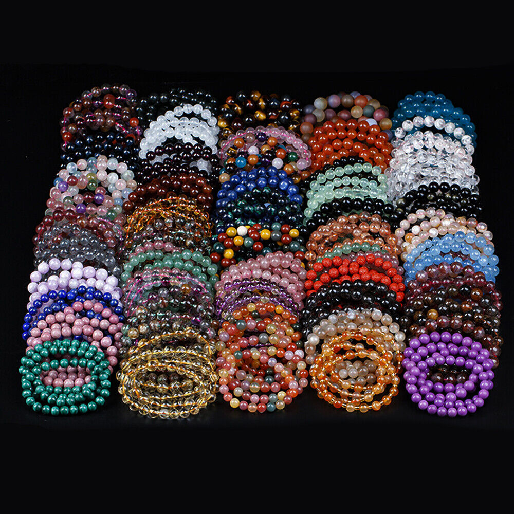 Handmade 15Pcs Mixed Natural Gemstone Round Beads Stretchy Bracelet Reiki Chakra