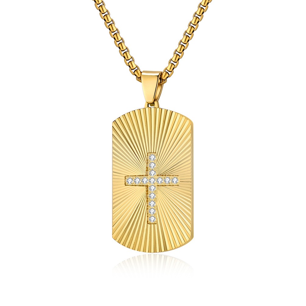 Military Style Stone Cross Pendant Jewelry Titanium Steel Pendant Necklace Chain