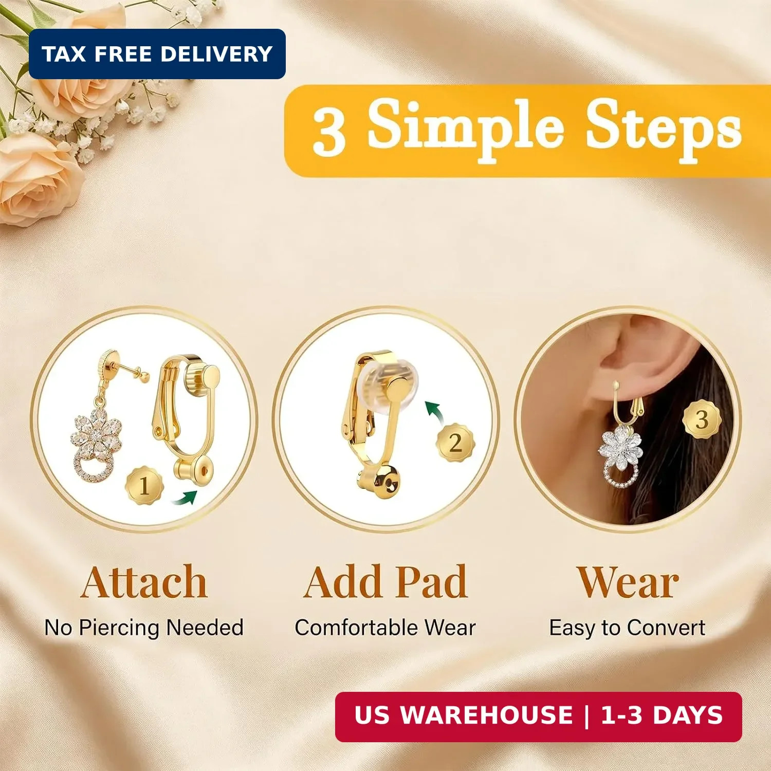 8 Pcs Clip-on Earring Converters with Silicone Earring Pads, Non-Pierced Earring
