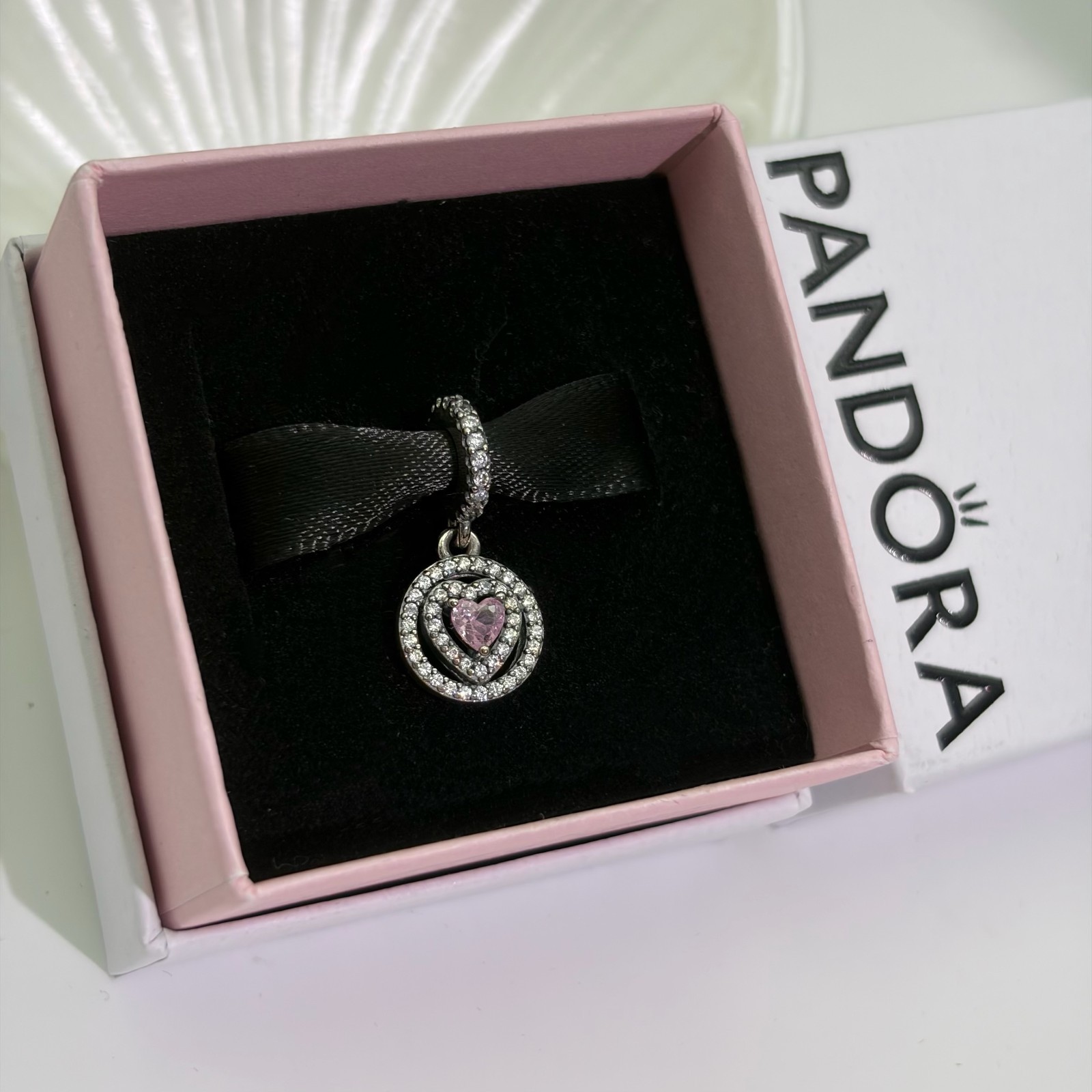 100% NEW 791476C01 PANDORA Sparkling Double Halo Heart Dangle Charm WITH BOX