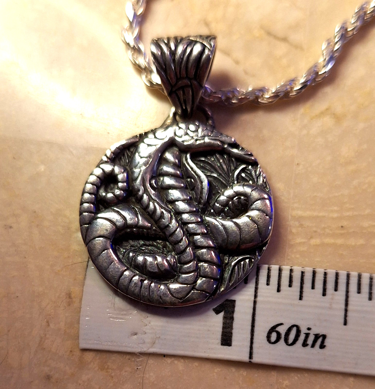 Year of the Snake Chinese Zodiac Pendant Sterling Silver Necklace Italy Chain