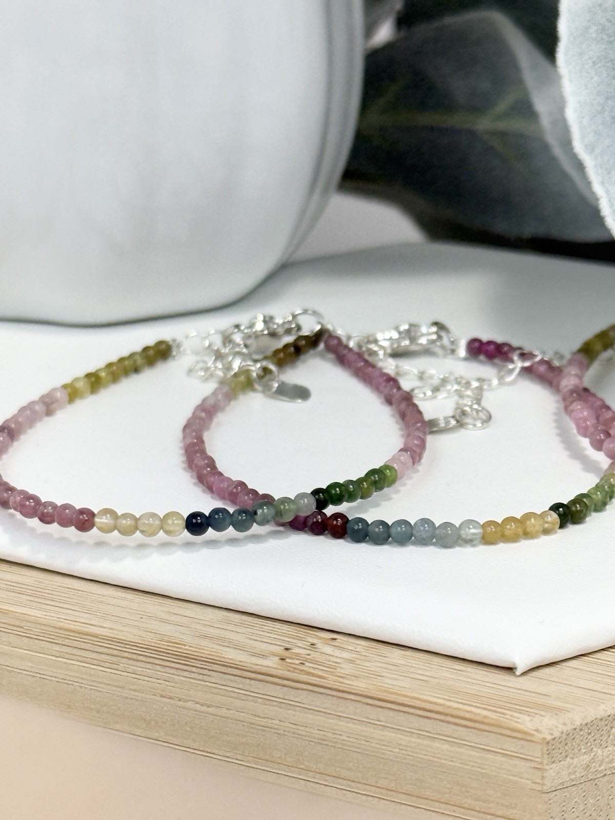 Tourmaline Colorful 6-6 1/2IN Bead Bracelet 2.8MM Set of 3