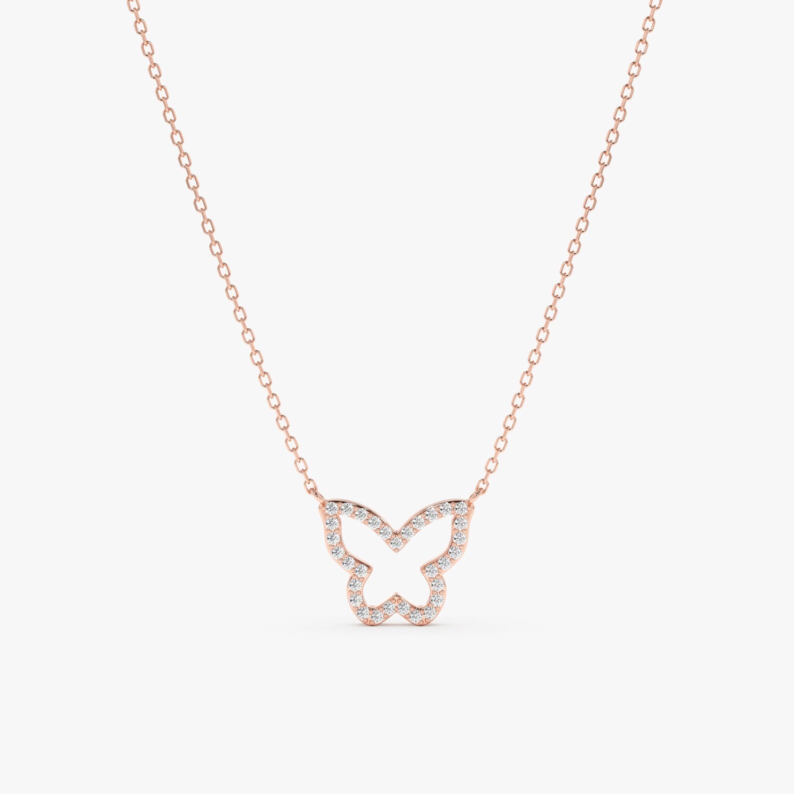 1.00 Ct Round EF VS Lab Grown Diamond Butterfly Shape Necklace in 14K Solid Gold