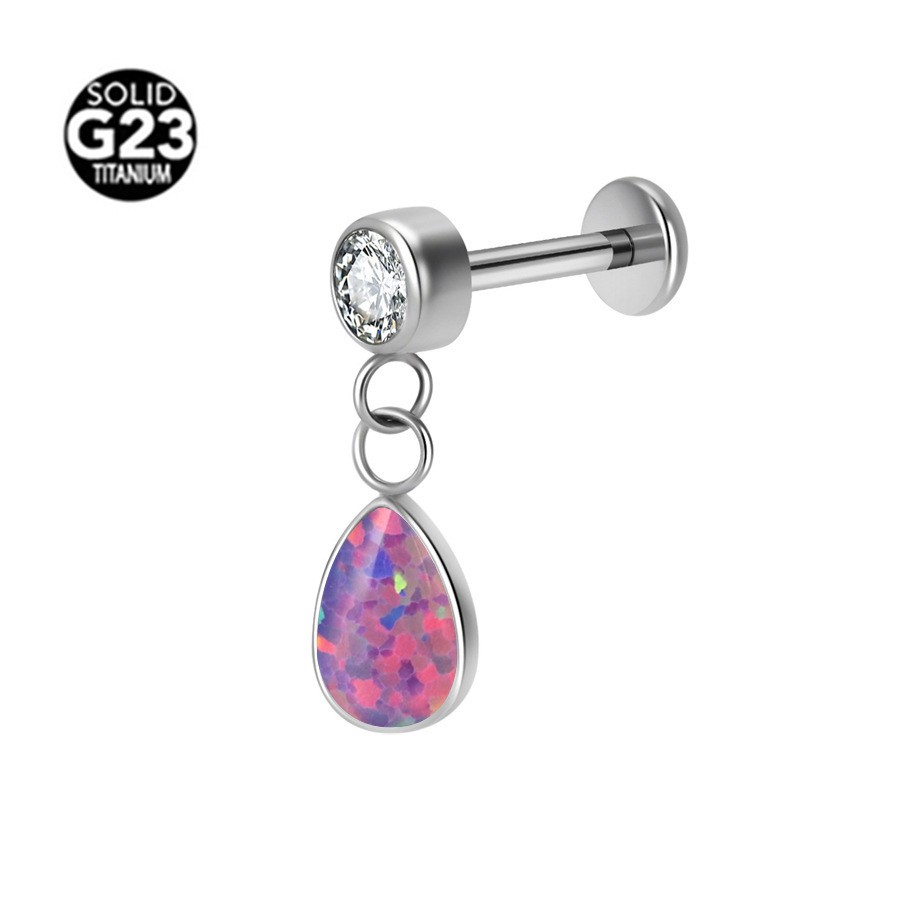 G23 Titanium Internally Threaded Opal Ear Stud Cartilage Helix Tragus Piercing