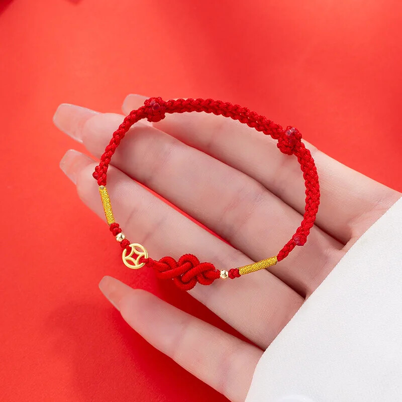 Hand Braided Luck Knot Bracelet Copper Bangle Red Rope Bracelet Accessory