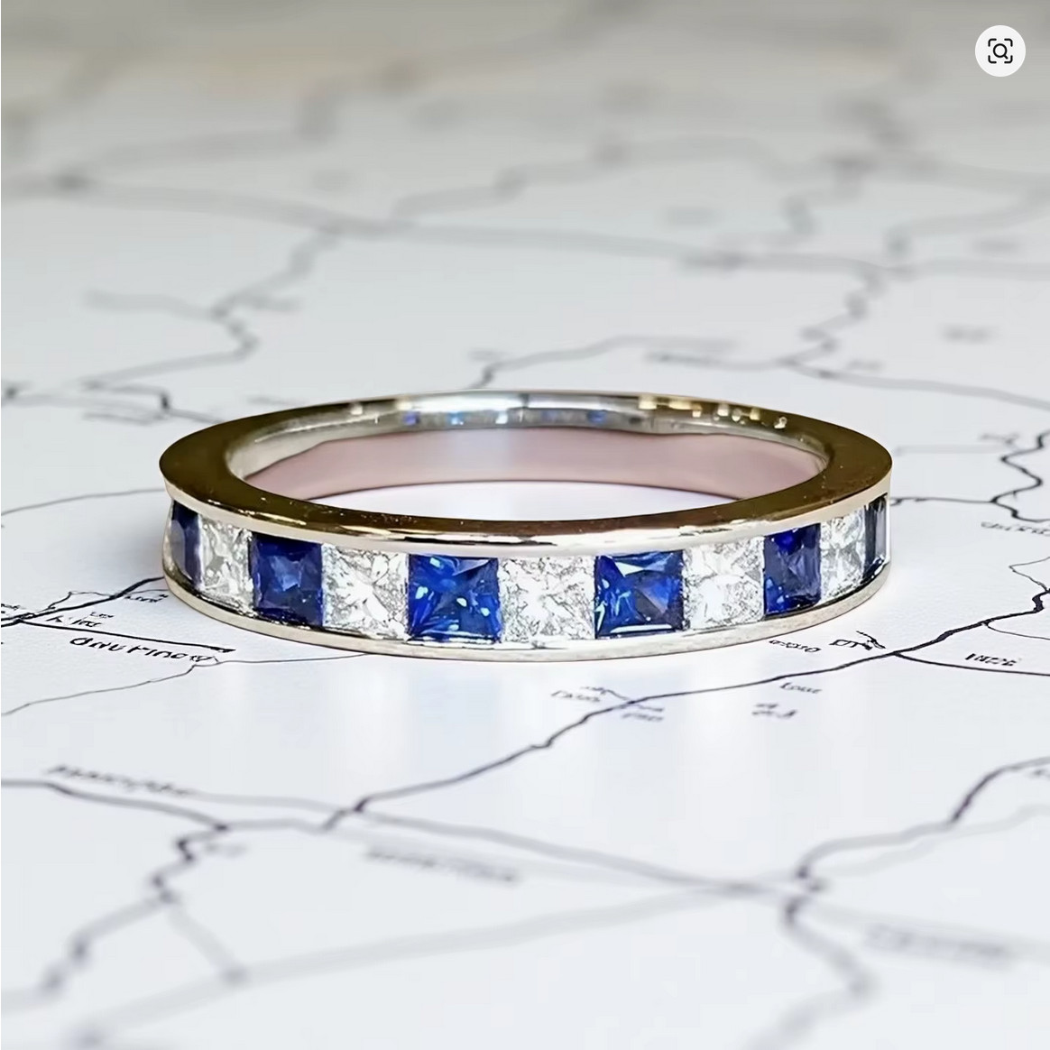 Womens Mens Eternity Ring Blue & Clear Stone Channel Set Band – 3.5mm