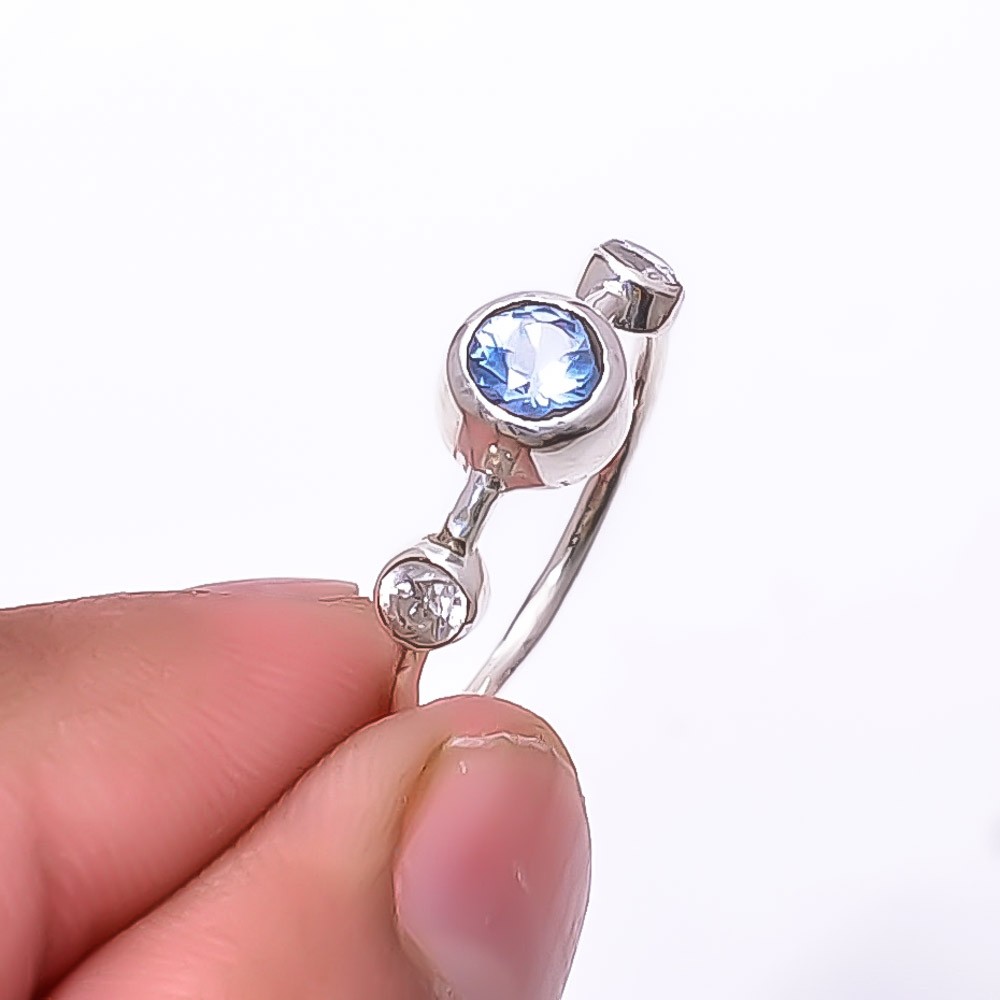 Tanzanite & White Topaz Gemstone 925 Sterling Silver Jewelry Ring s.7.5 Sku14