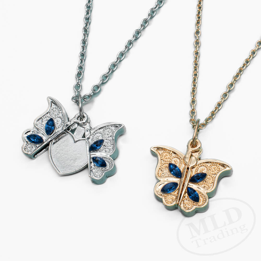 Metal Butterfly Openable Locket Photo Heart Pendant Necklace Silver Gold Color
