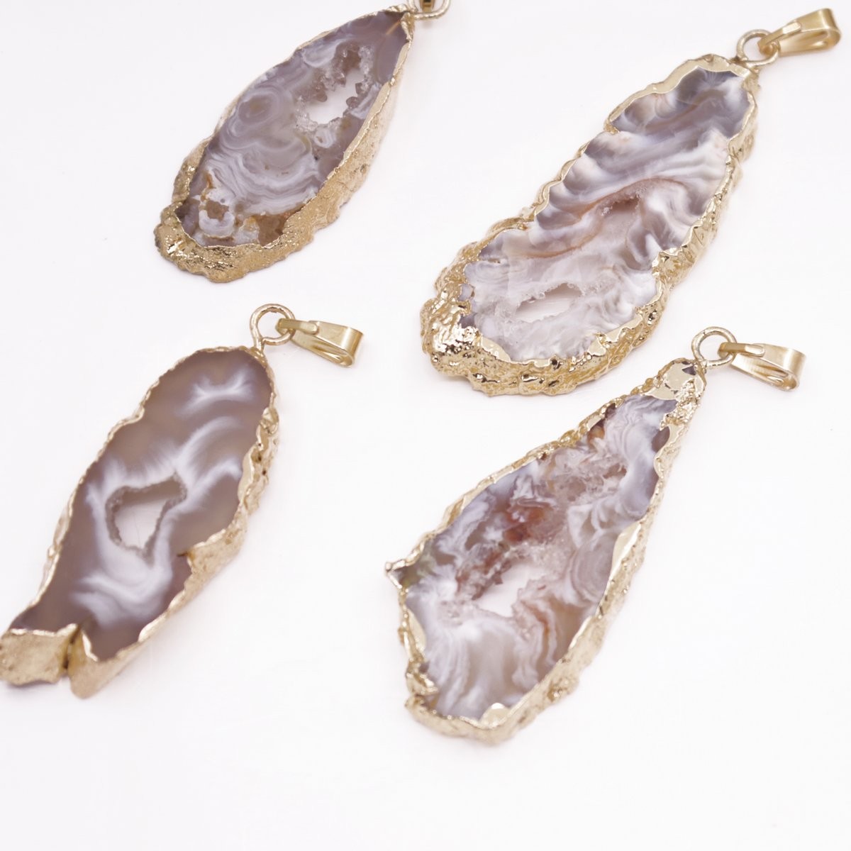 Lot 4 PCS 35mm-45mm Natural Druse Gray Agate Pendant Jewelry