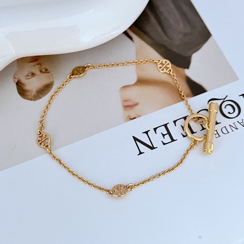 New Burch TB Logo Chain Bracelet Gold with Jewelry Pouch Size:21cm