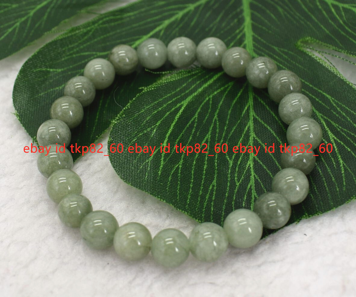 5 Pcs 6/8/10/12/14mm Natural A Green Jade Round Gems bead Elastic Bracelet 7.5”