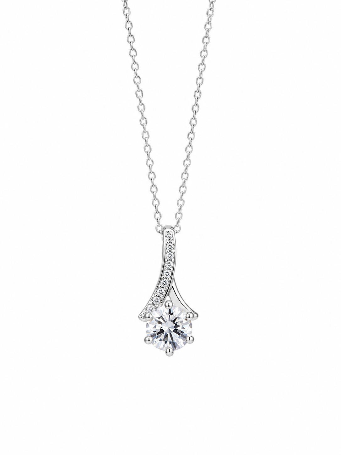 Silver Tone Tourmaline Pendant Necklace Clear Accent Stone Elegant Gift