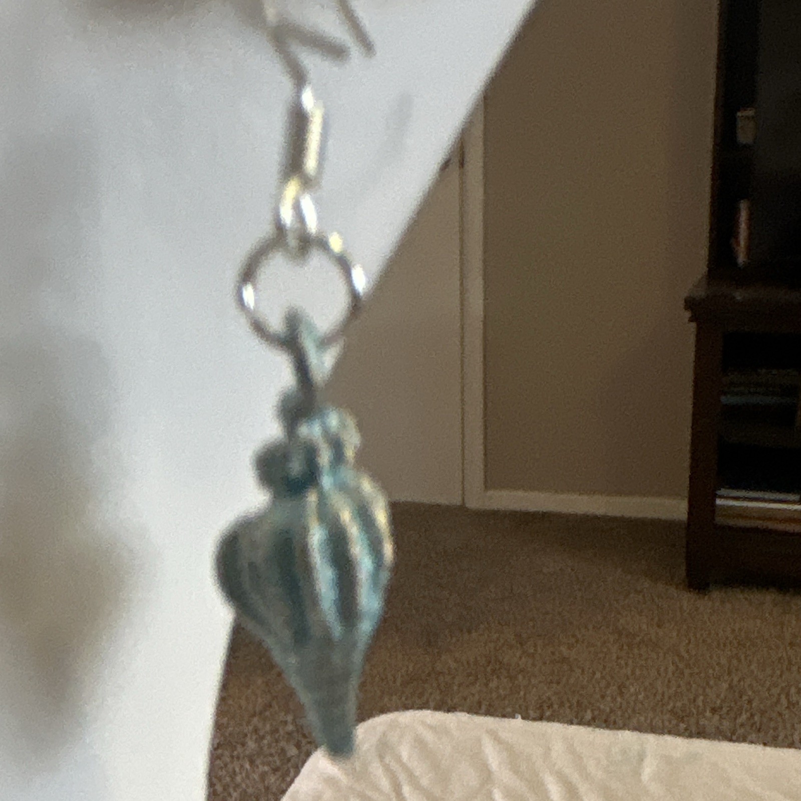 Hand made Blue Metal sea shell Earring. Earring wire 925 sterling.