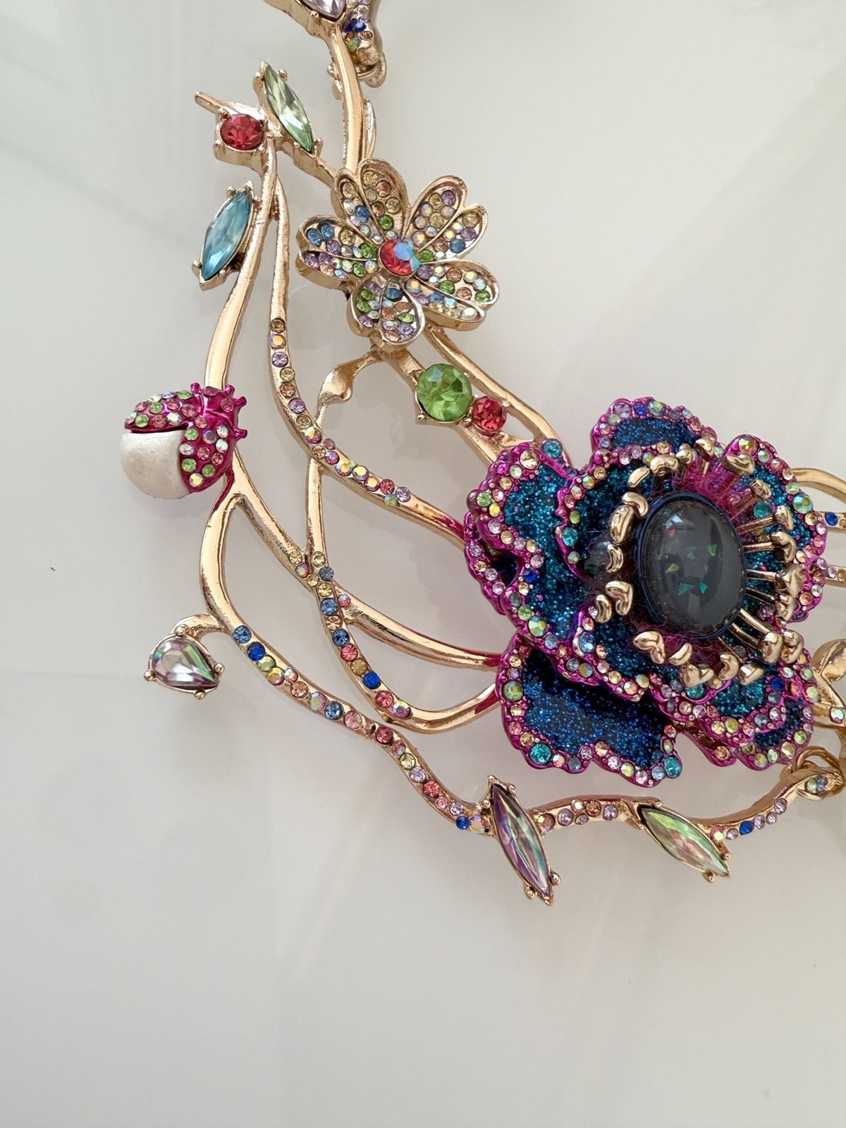 Betsey Johnson Floral Garden Statement Necklace with Butterfly and Gemstone Acce