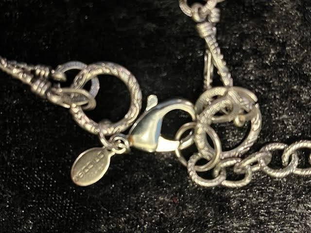 Vintage Signed CHICO’S Stone, Metal, Shell Beads w/Metal Chain 36″ Asymmetrical