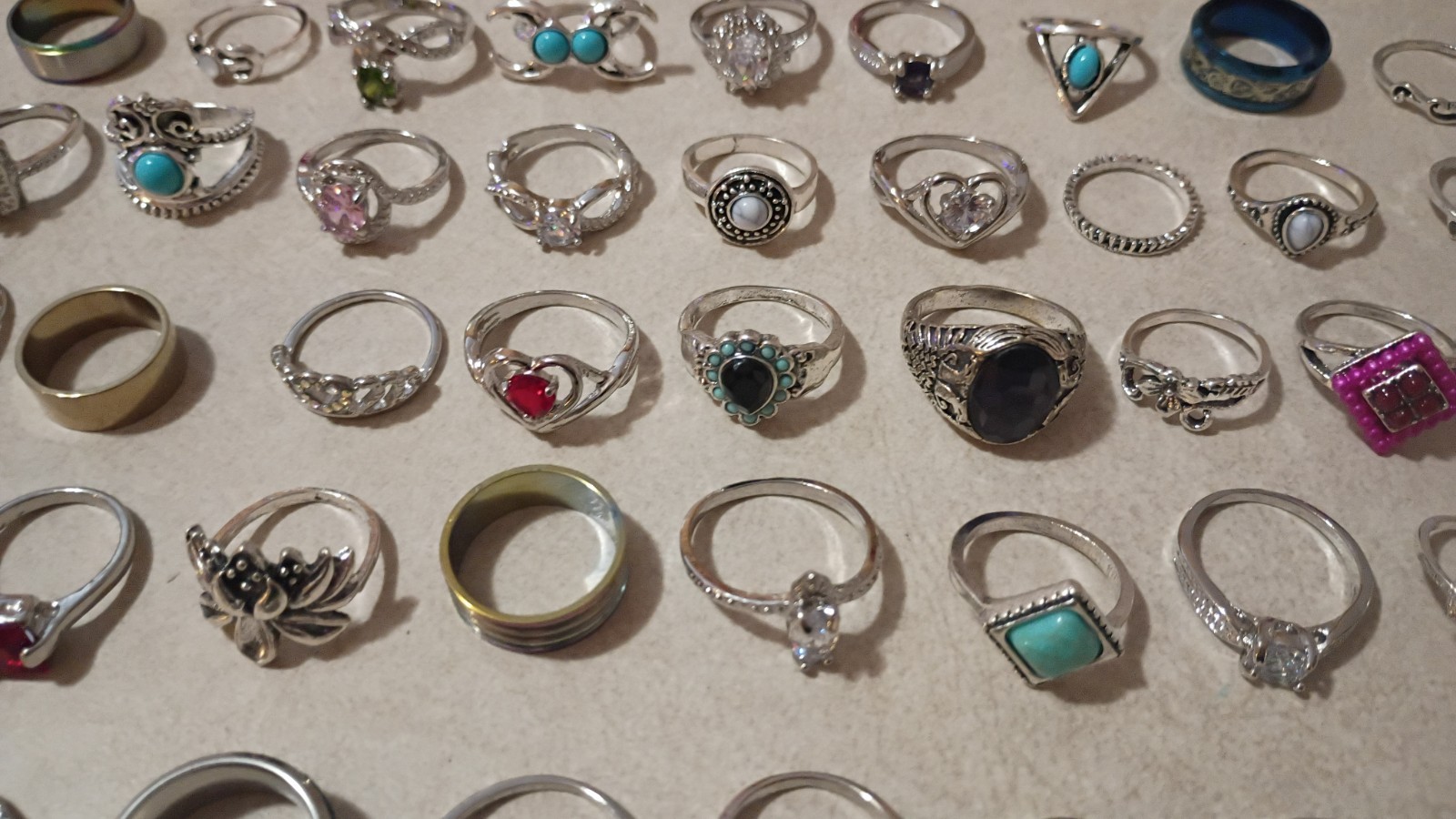 COSTUME JEWELRY RINGS Lot Of 70 Various Sizes, Stones, Gems, Etc…B