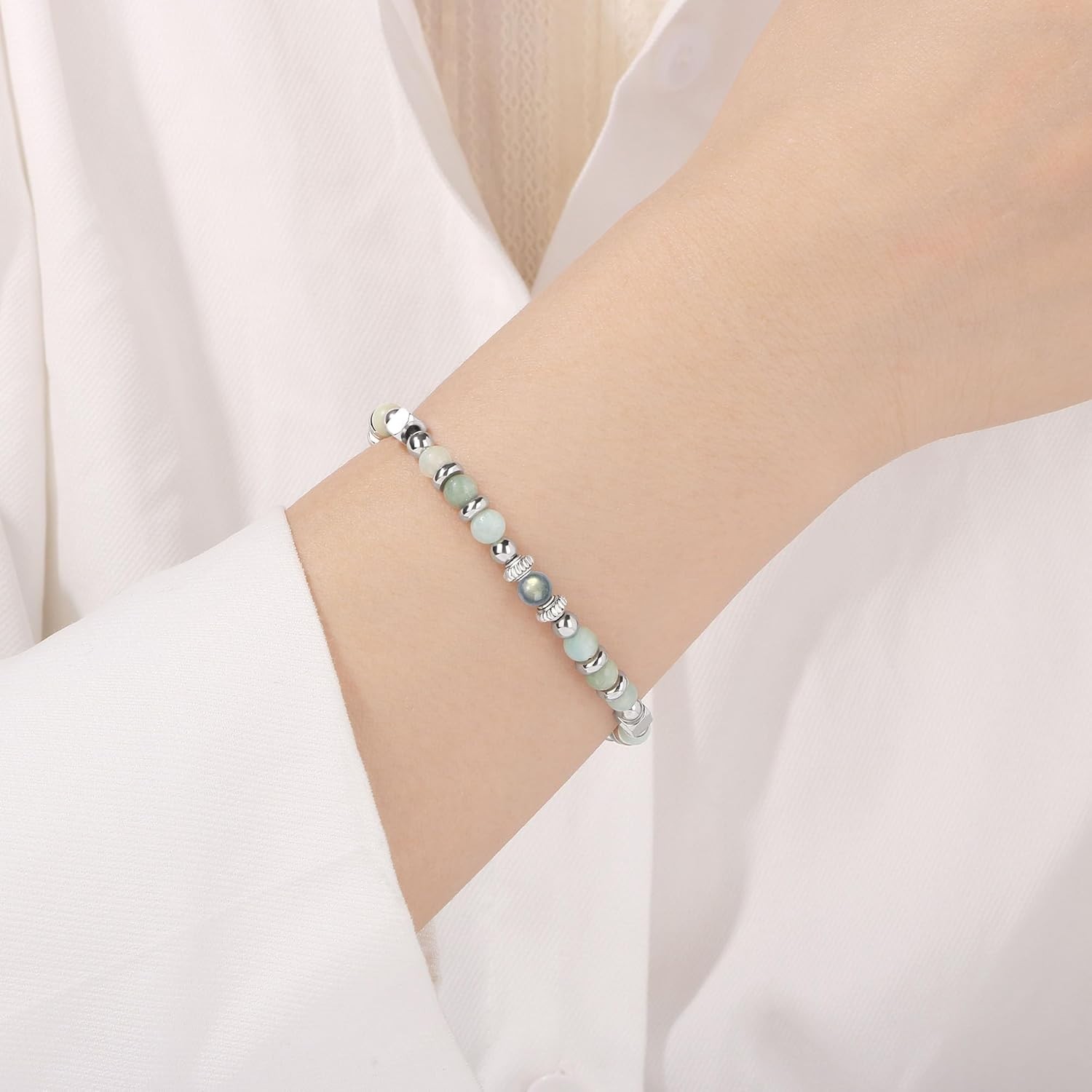 Adjustable Cuff Bracelet with Amazonite & Moonstone – Perfect for Any Occasion