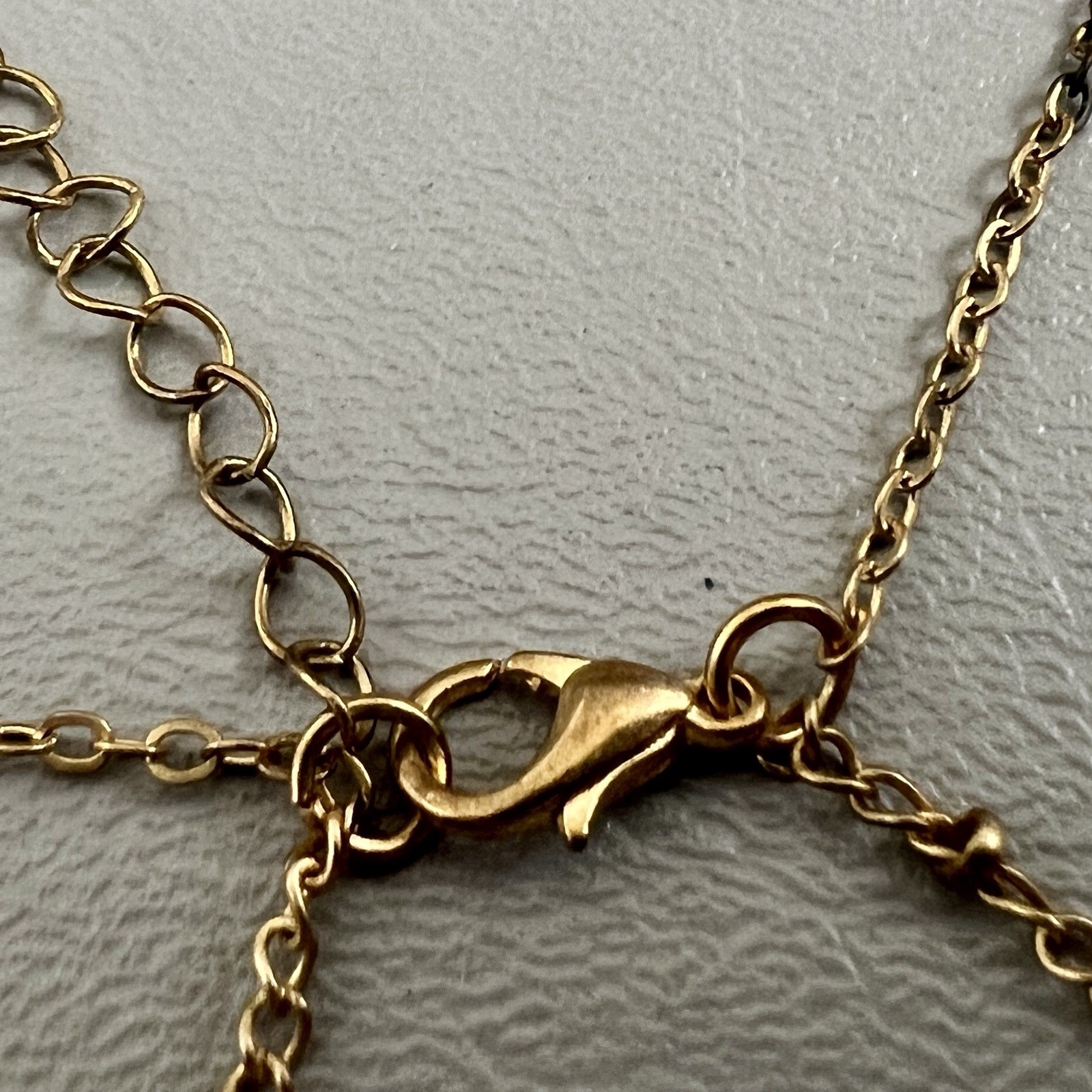 Gold Tone Layered Necklace Bar & Clear Acrylic Crystal Pendant Double Chain