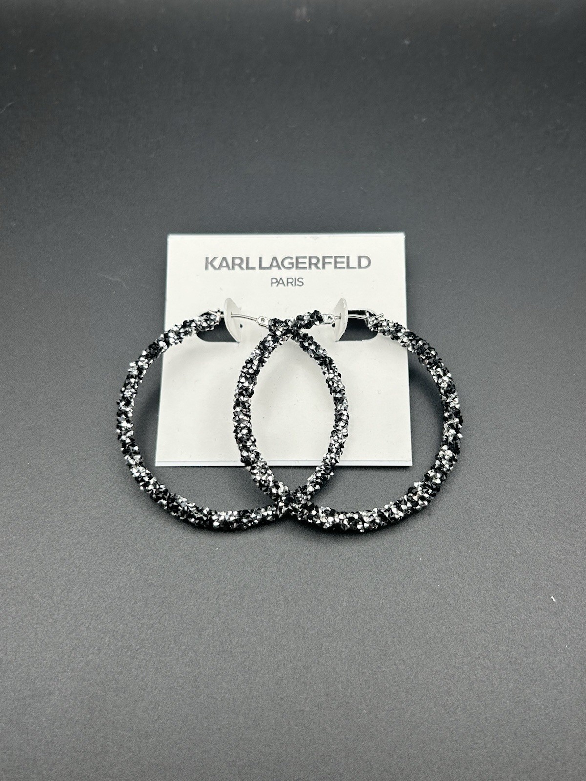 KARL LAGERFELD Black & Silver-Tone Crystal Hoop Earrings