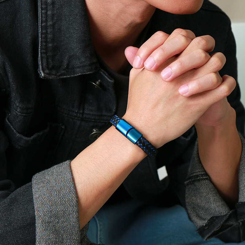Braided Leather Medical Alert Men Bracelet Cuff Bangle Free Personalized Engrave