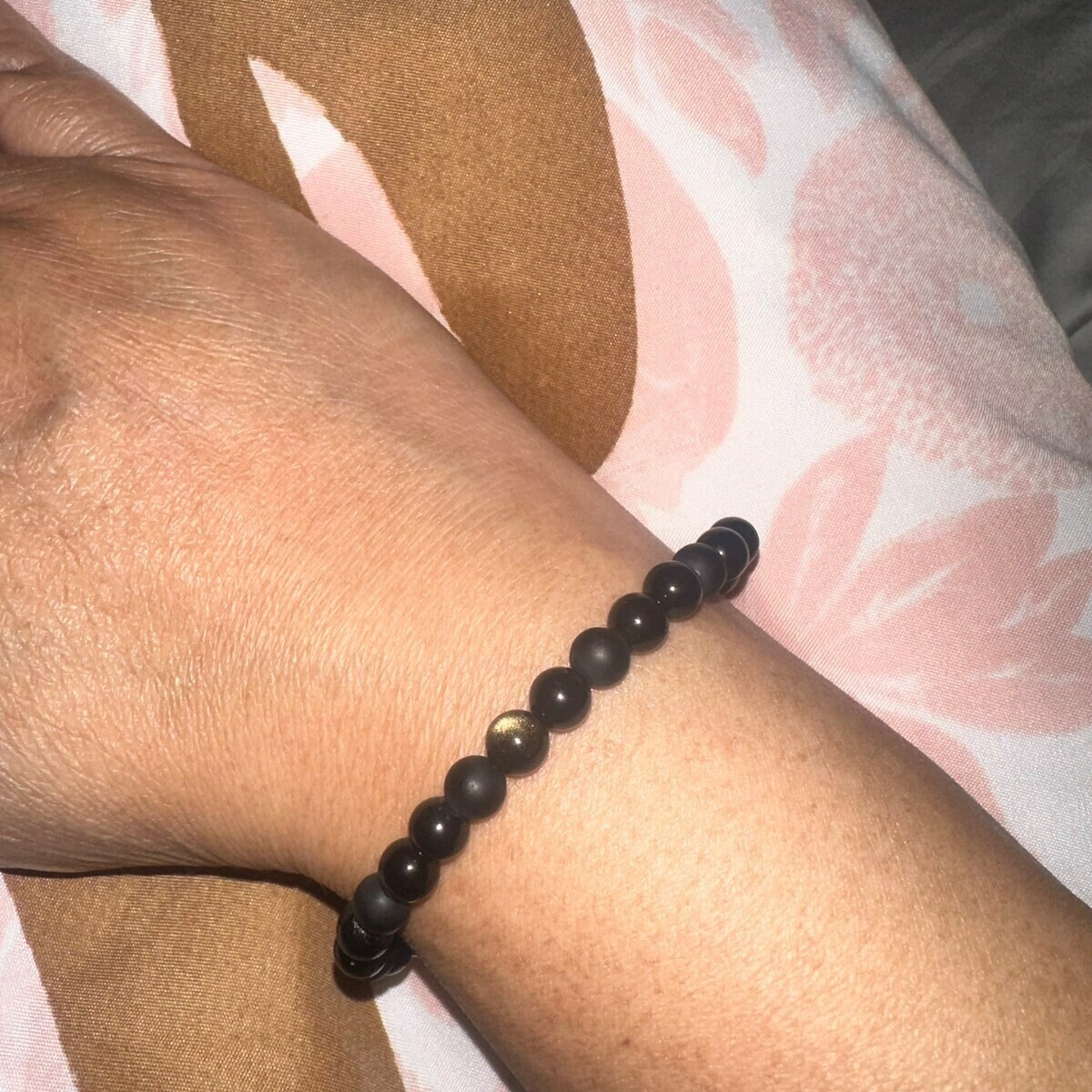 Triple Protection Bracelet 6mm Black Onyx Tourmaline Obsidian Stone Bracelet
