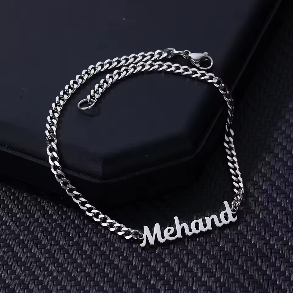 Custom Name Cuban Chain Anklet Gold Silver Ankle Lobster Clasp Stainless Steel