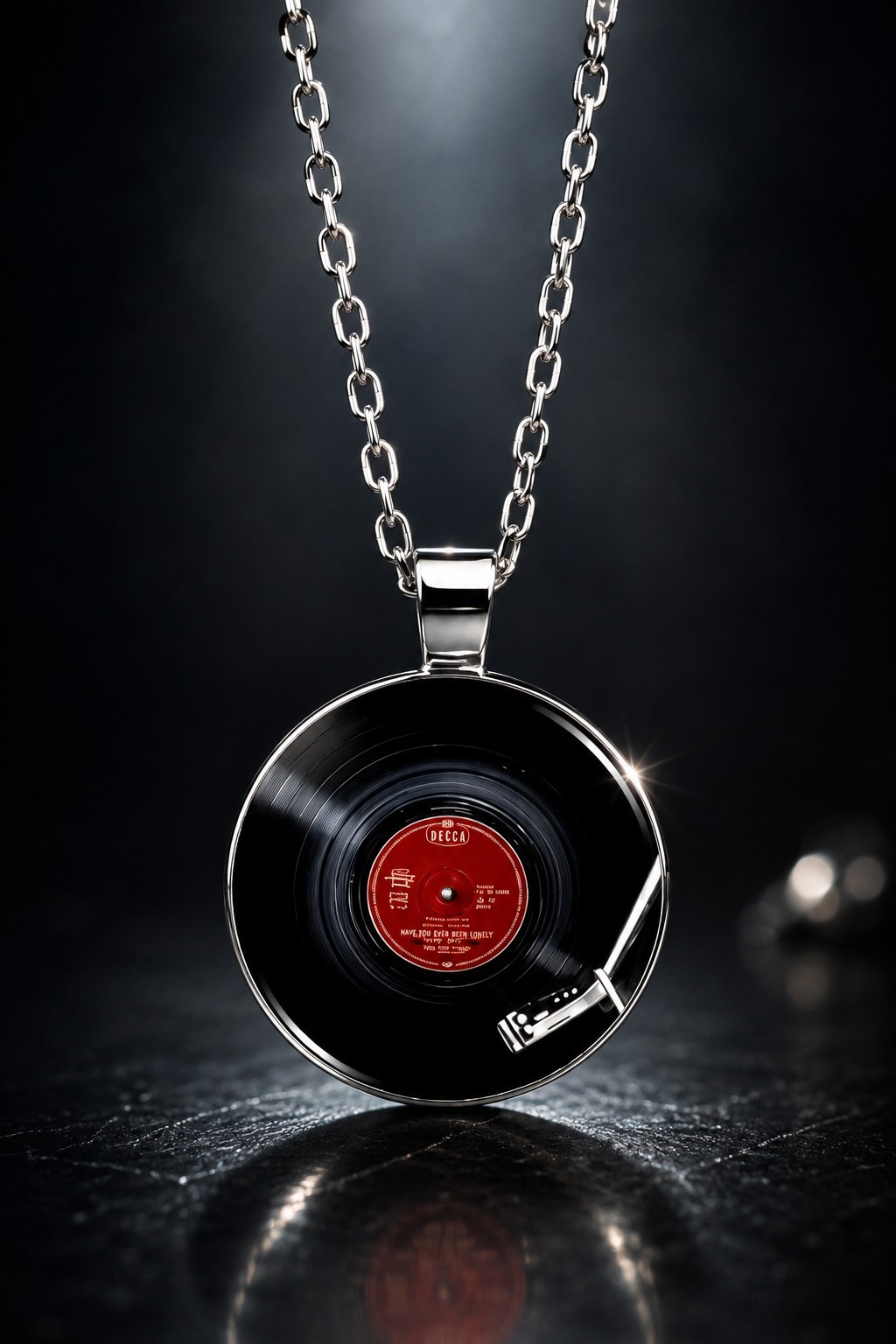 Vinyl Record Pendant Necklace DJ Music Lover Turntable Retro Gift Silver Tone