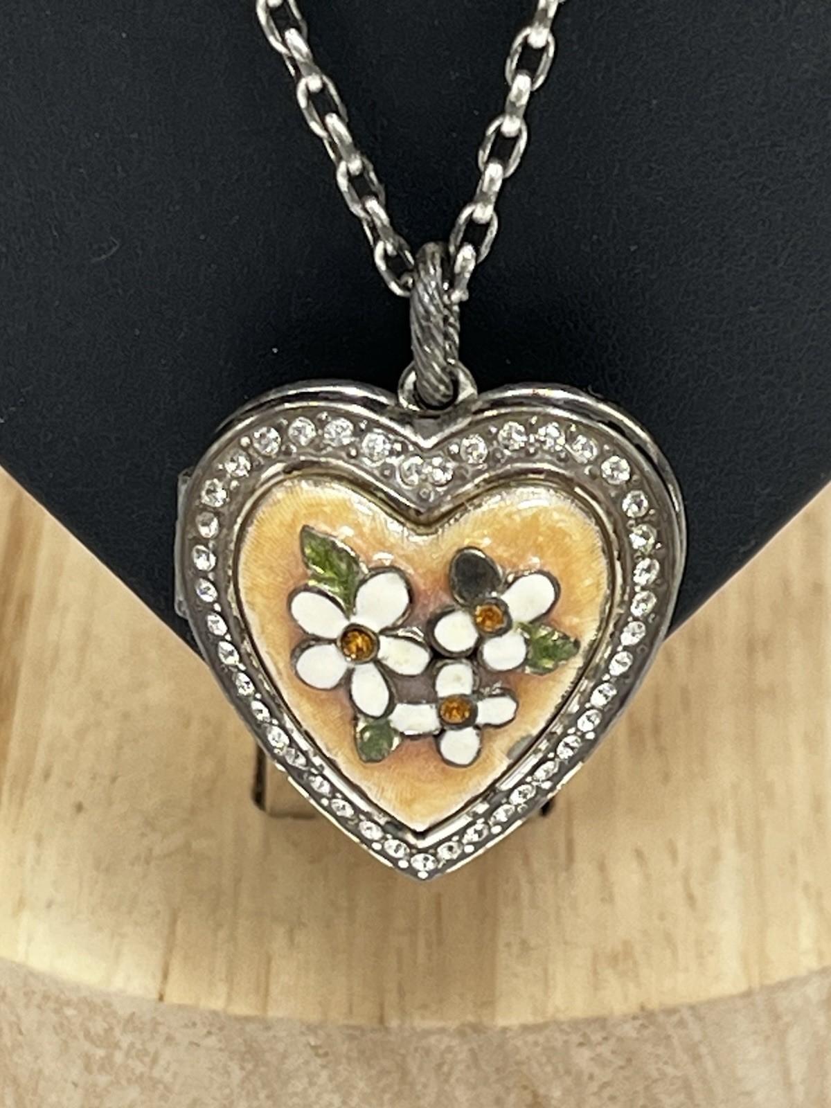 Vintage Brighton Heart Locket Necklace — Floral Design — Signs of Wear