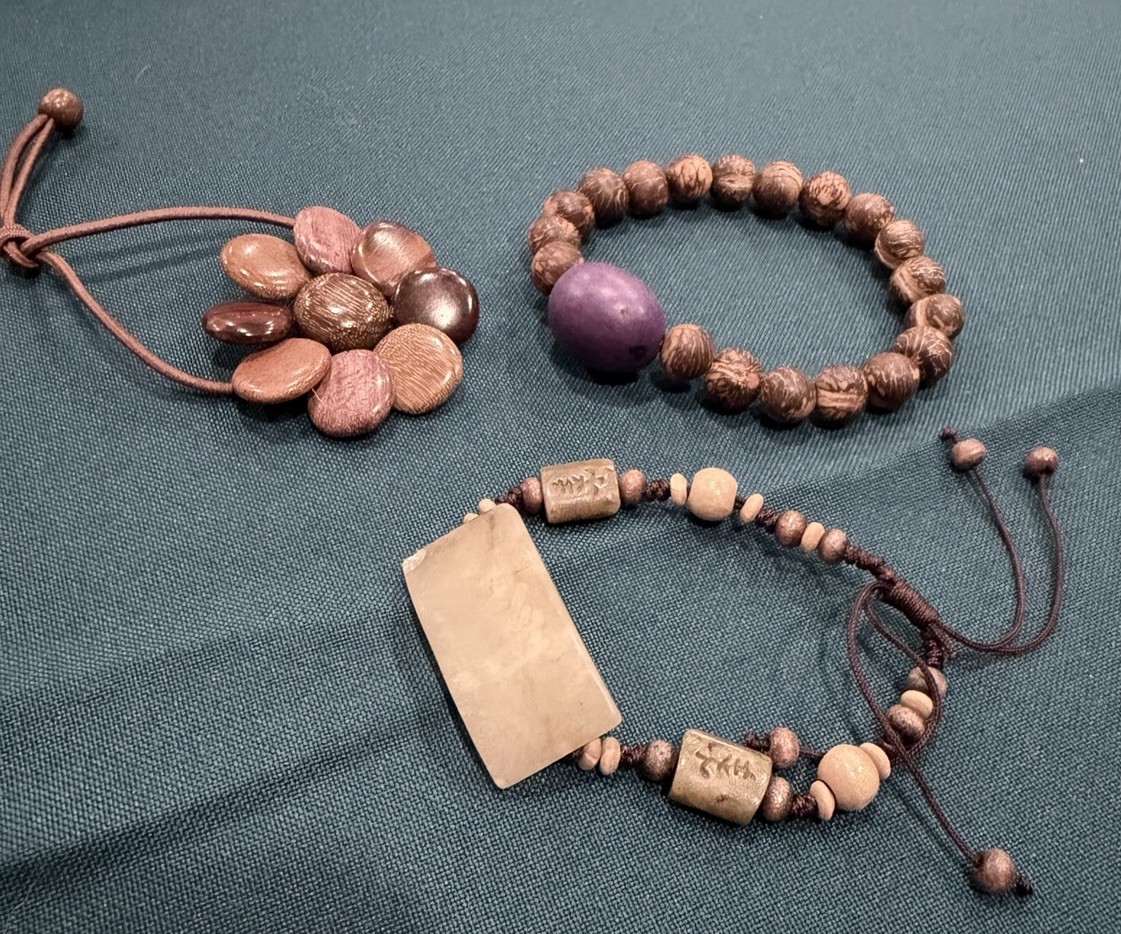Handmade Wood Bracelet Lot 3 Pc Adjustable Stretch Purple Bead Boho Natural