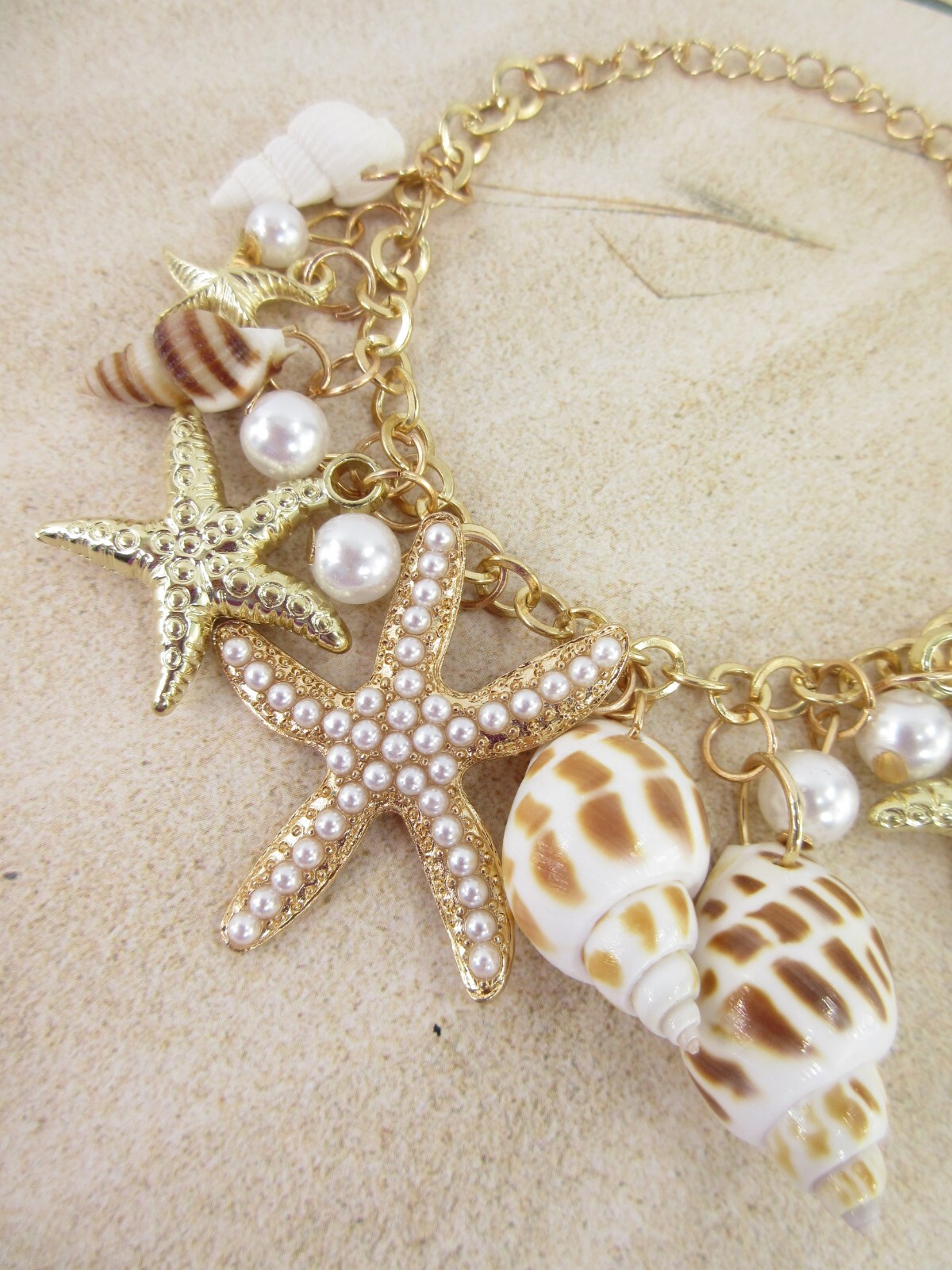 Starfish Seashell Bracelet Pearls Nautical Statement Jewelry Beach Charms NEW
