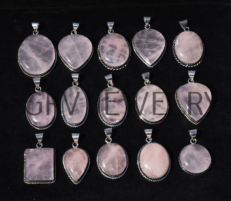 1-1000 Pcs Rose Quartz Pendant Wholesale Lot Bulk: Silver Plated Necklace WH-9