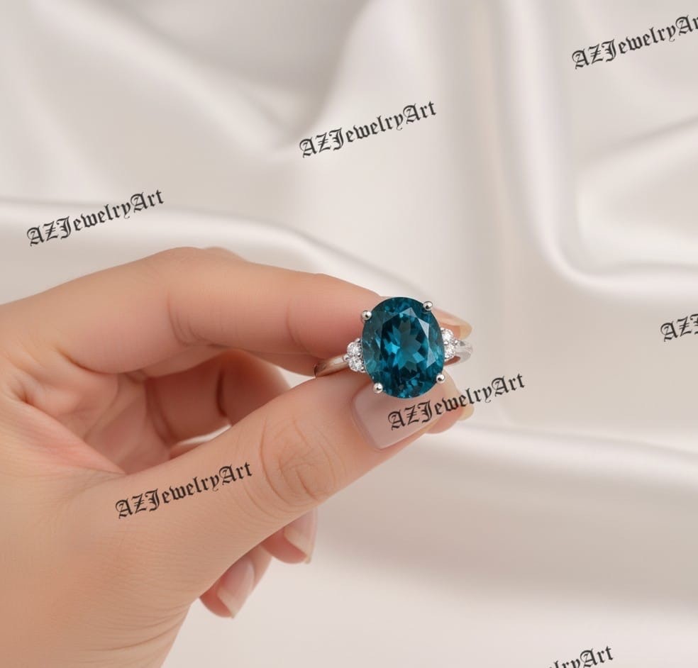 London Blue Topaz Ring 925 Sterling Silver Oval Cut Women’s Engagement Ring.