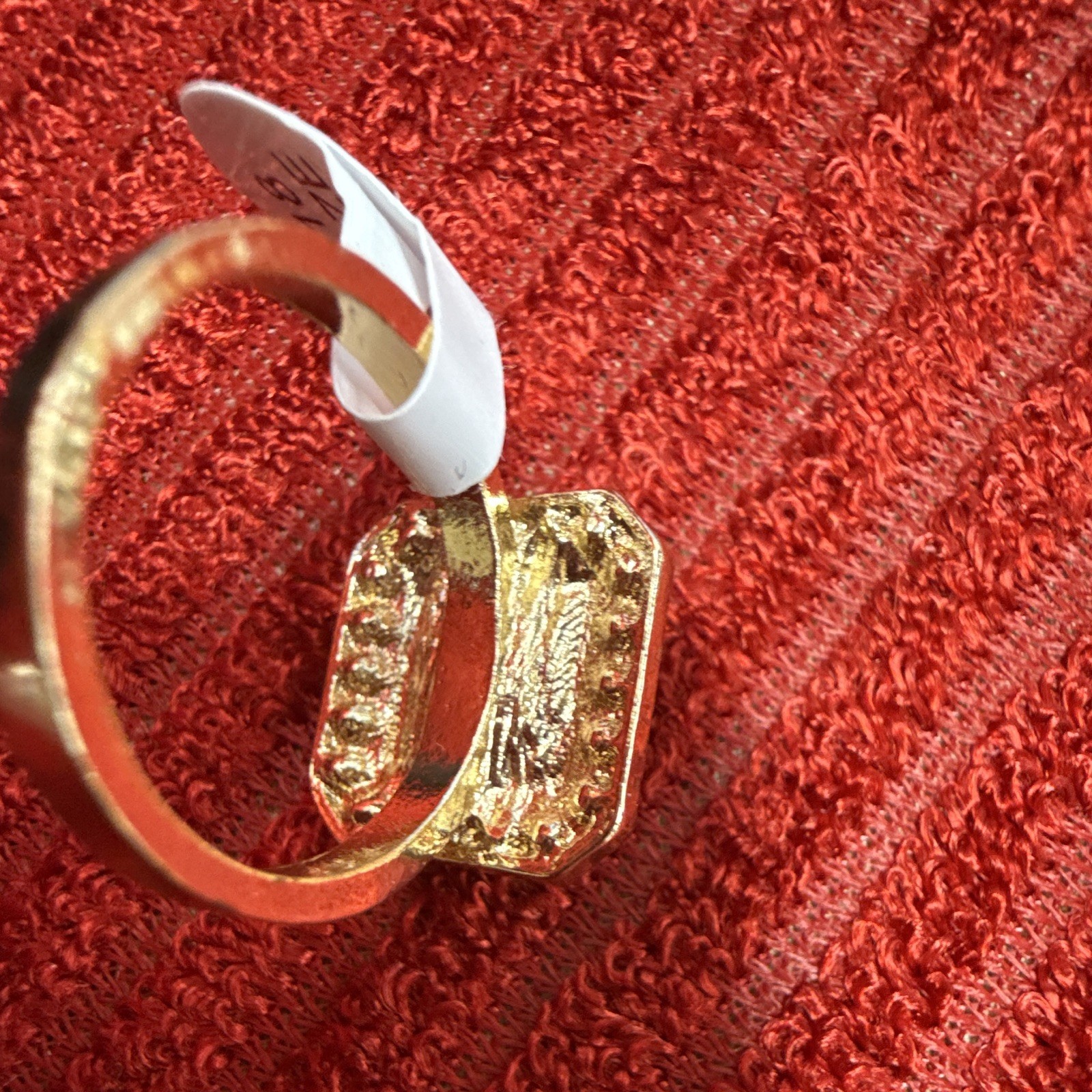 Green Square Stone Halo Crystal Cocktail Ring Gold Tone Metal Size 9 US