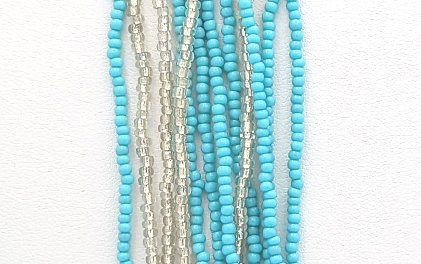 Multistrand Turquoise and Silver Tone Glass Seed Bead Adjustable Necklace