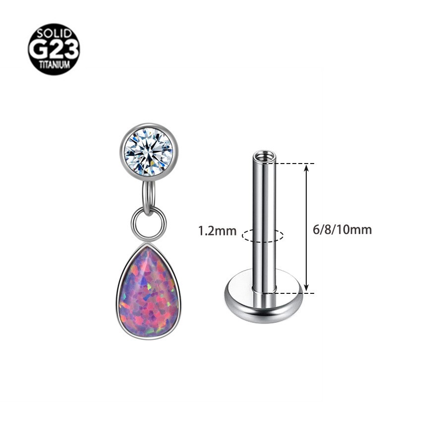 G23 Titanium Internally Threaded Opal Ear Stud Cartilage Helix Tragus Piercing