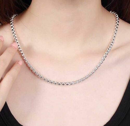 Mens womens 925 Sterling Silver 6mm Smooth Box Link Chain Necklace 18-30 Inches