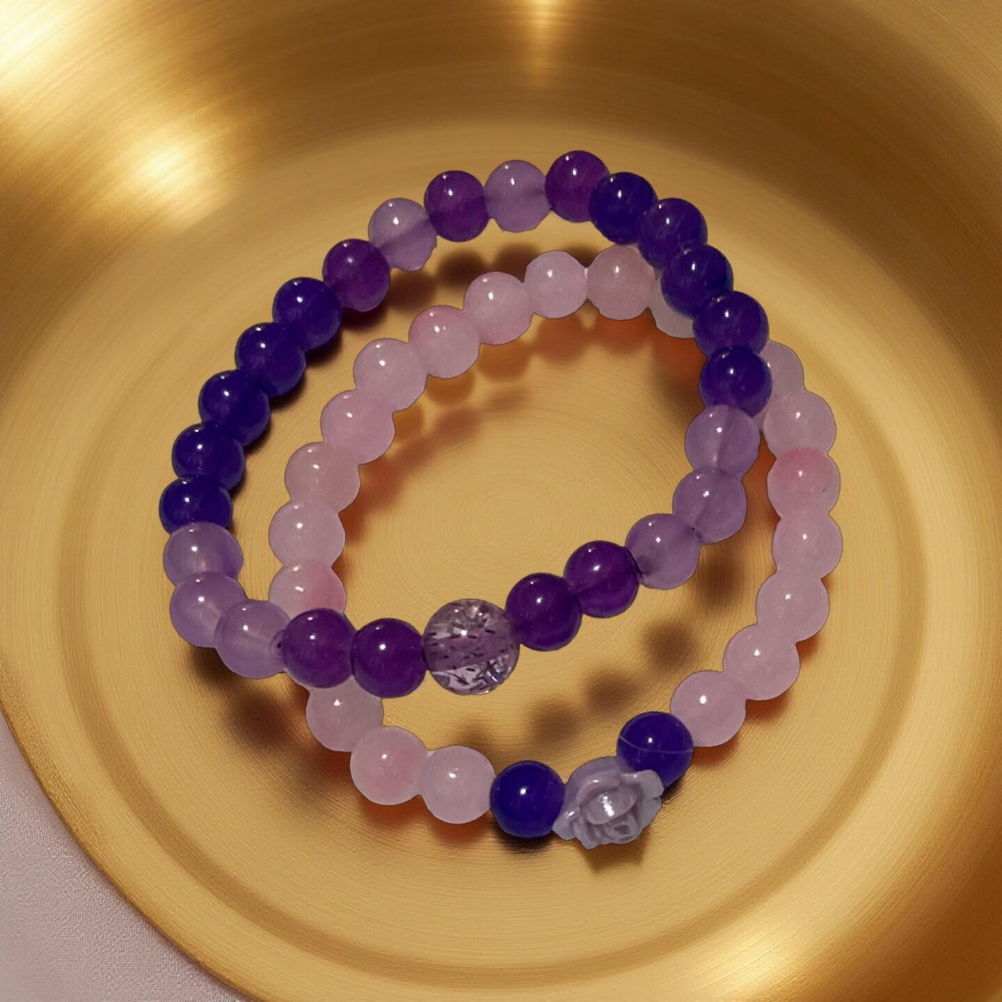 Set of 2 purple and pink handmade 8 mm crystal bracelet for all occasions