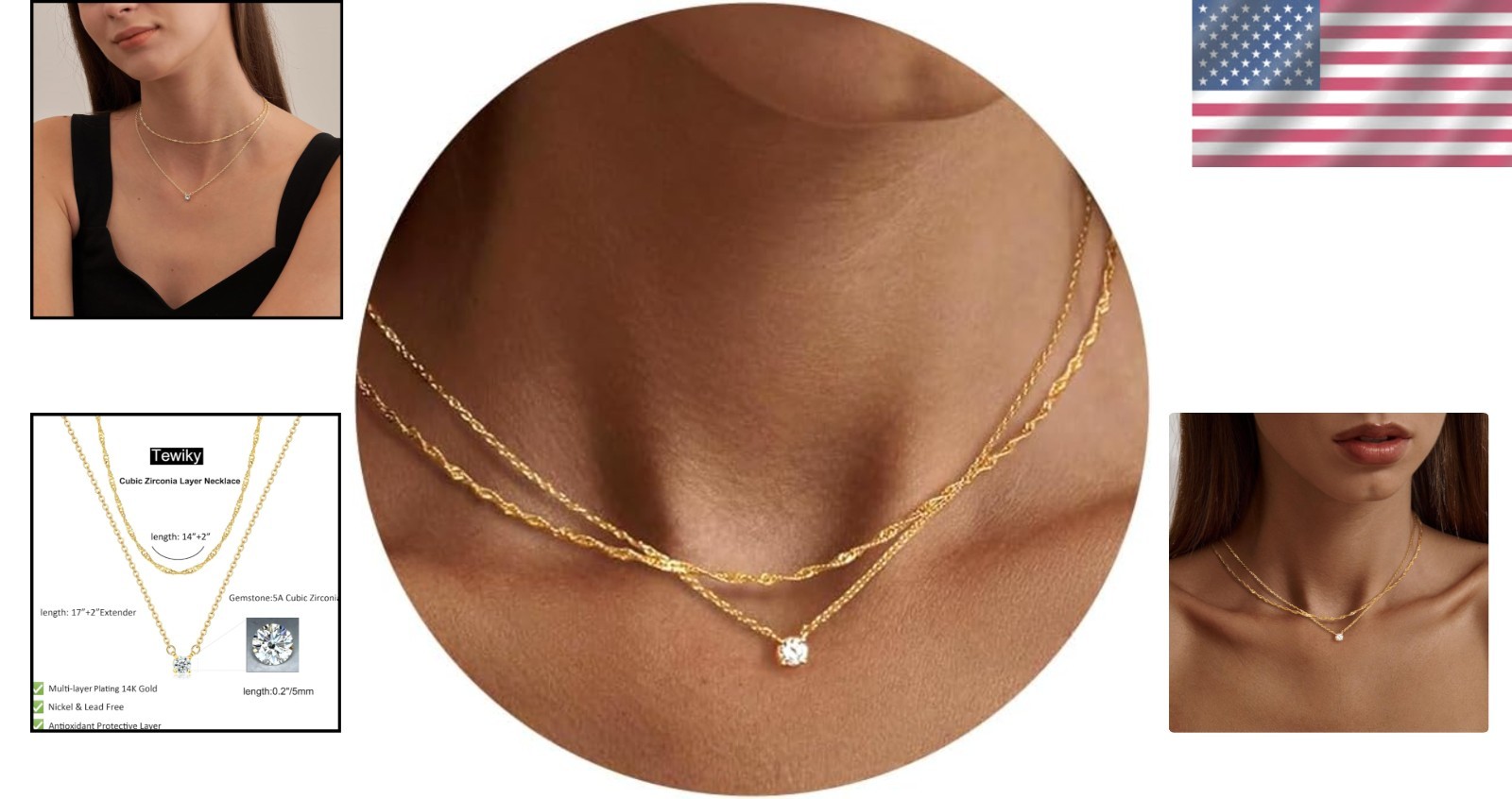 Versatile 14k Gold Plated Dainty Necklaces with Stunning CZ for All Occasions