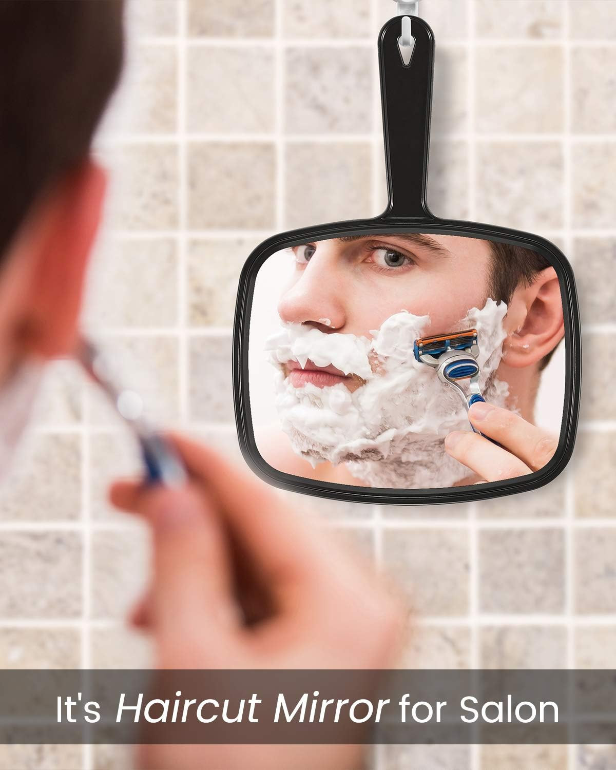 Hand Mirror,9.3″ L X 6.7″ W Salon Barber Hairdressing Handheld Mirror with Handl