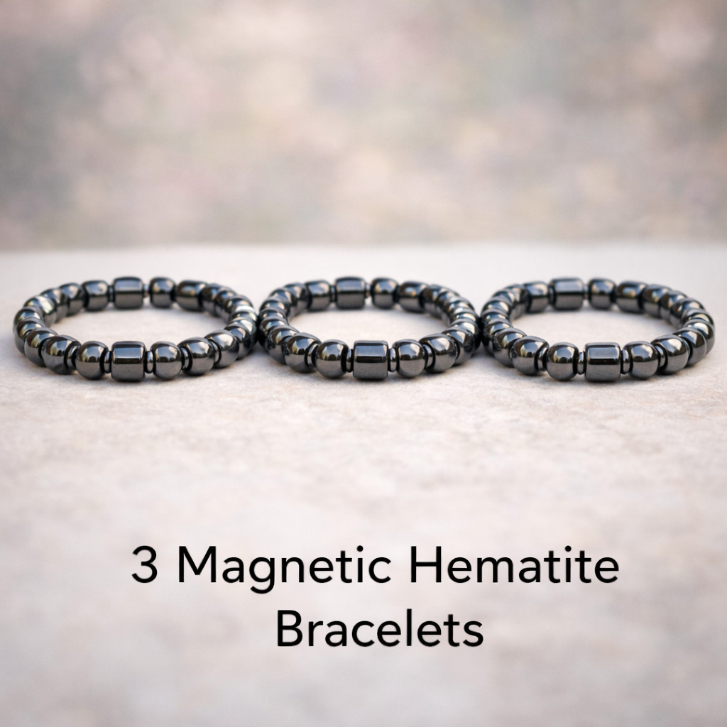 3 Pcs Magnetic Therapy Weight Loss Hematite Stone Beads Bracelet Jewelry