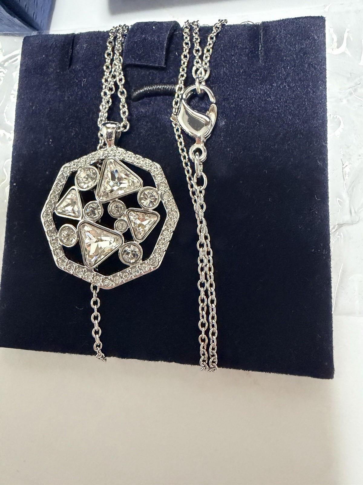Authentic Swarovski Surface Pendant Necklace Crystal Rhodium Plated 1148188 NIB